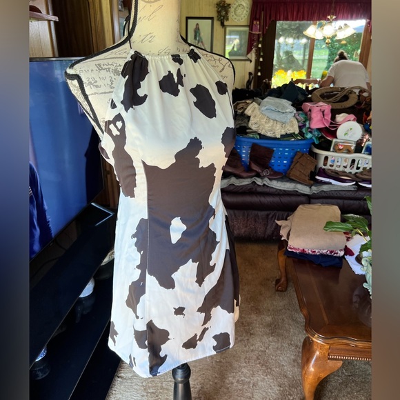 Urban Outfitters Shae Halter Slip Dress Cow Print Women’s Small. - Picture 13 of 16